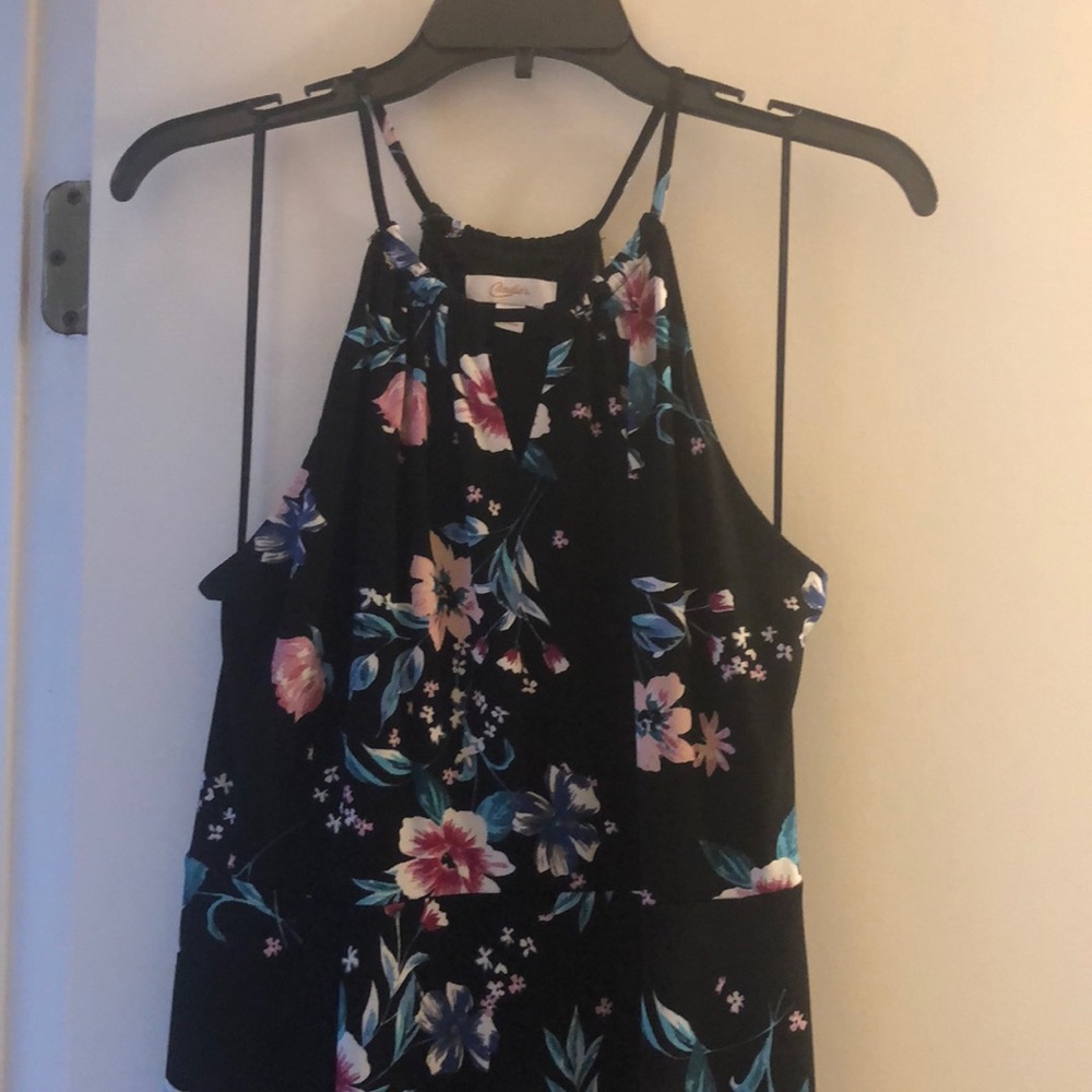 Black floral halter top long dress
